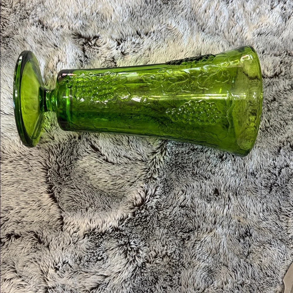 Vintage Indiana Glass Green Glass Footed Vase Colony‎ Harvest Pattern Tall